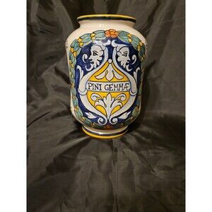 Vintage Deruta Italian Majolica Art Pottery Pini Gemmae Apothecary Jar Missing L